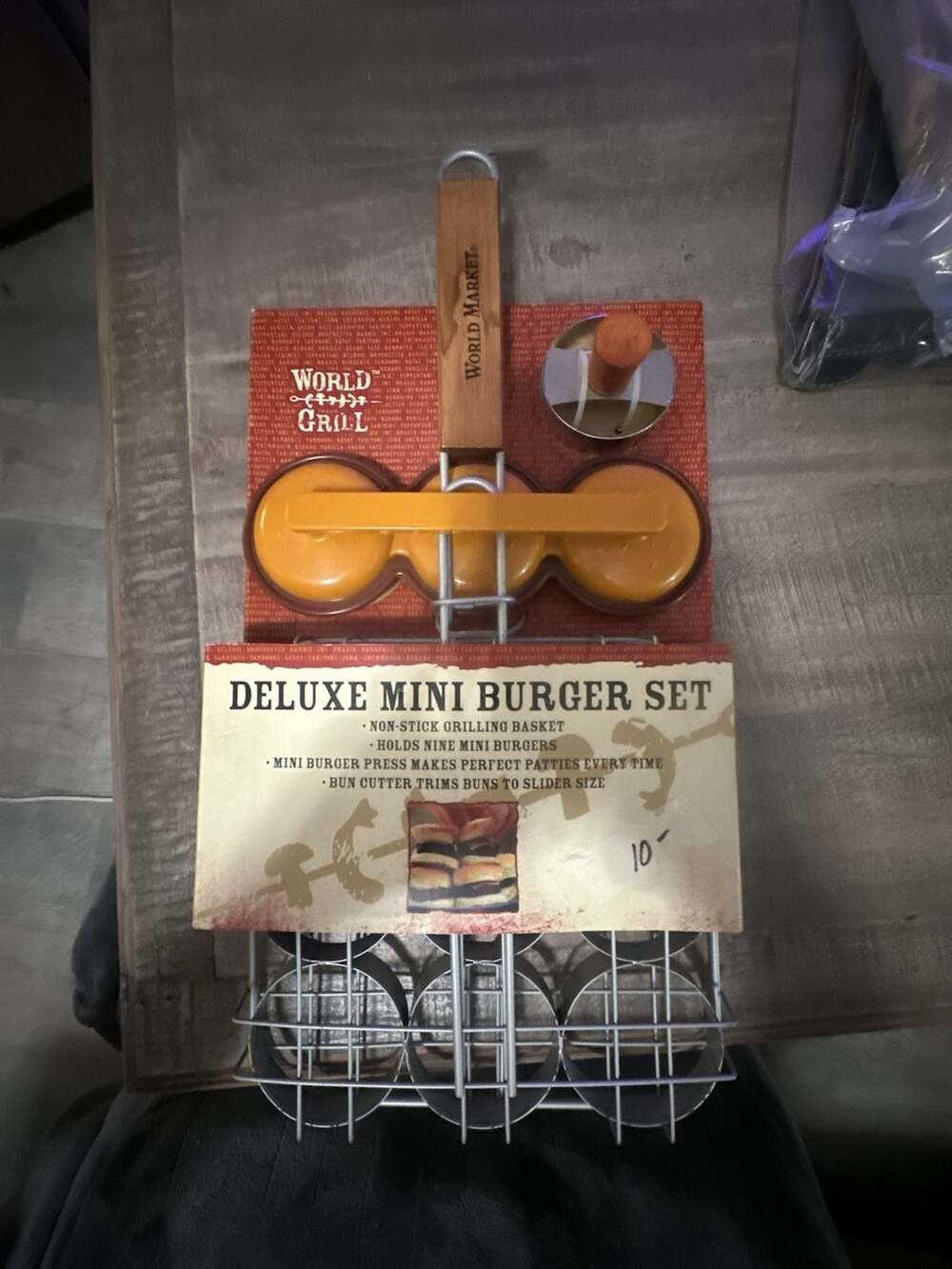 World Market Deluxe Mini Burger Set Grill Basket and Press
